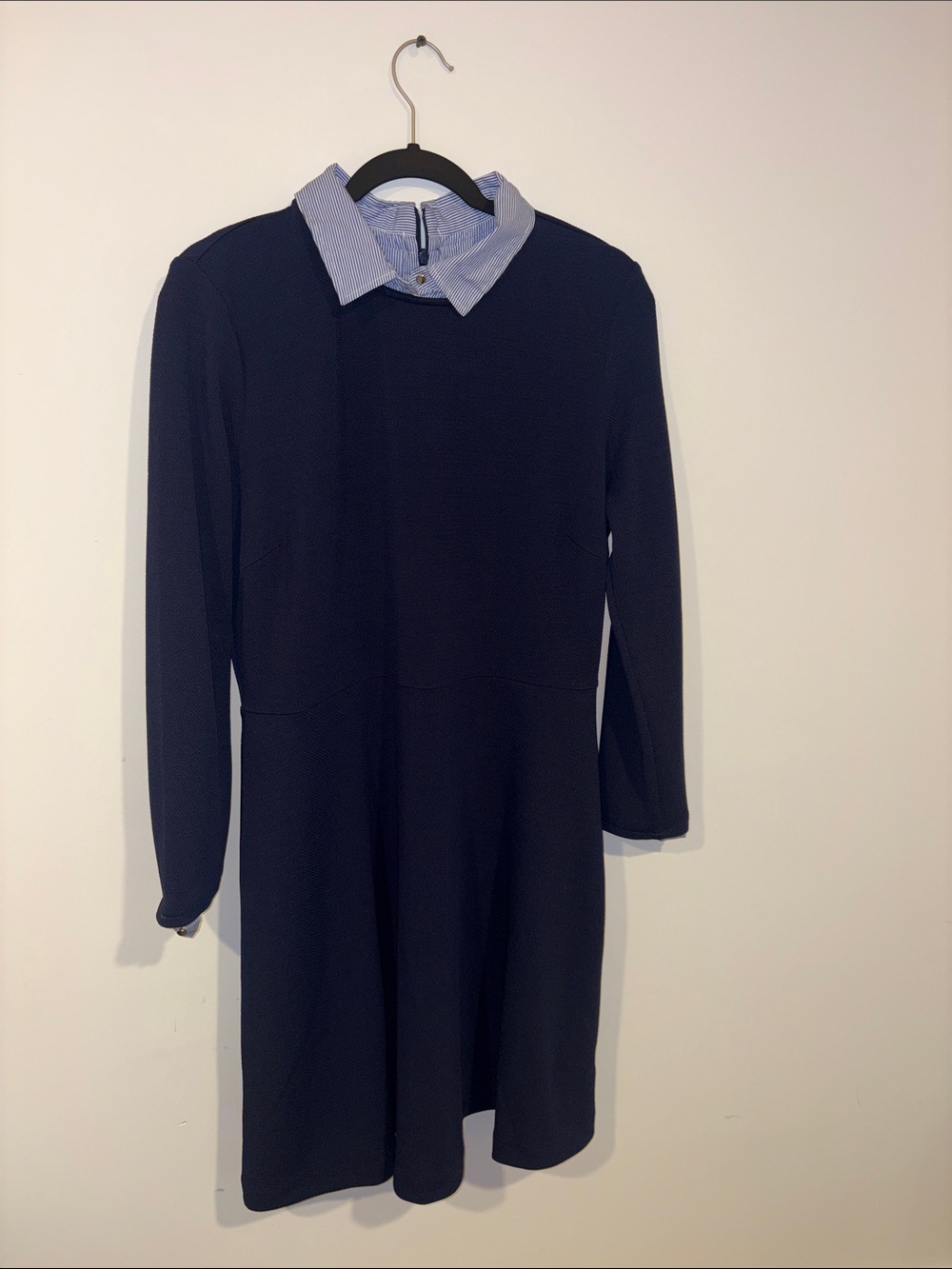 Izod Navy Long Sleeve Dress with Light Blue Striped Collar